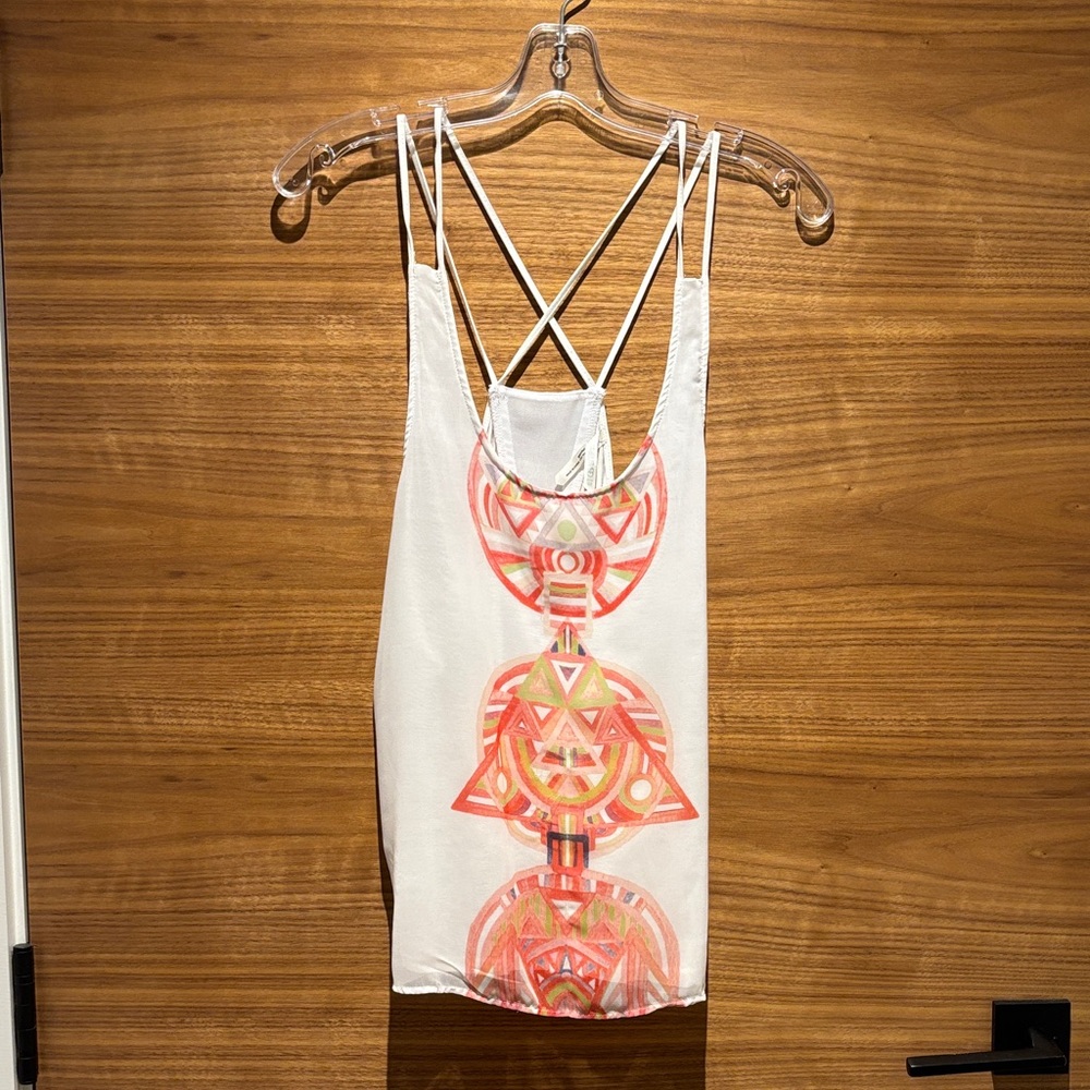 White and Orange Geometric Women's Tank Top